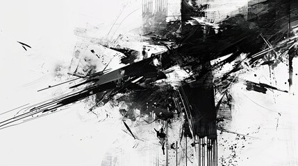 Fractured Harmony, Torn Motifs in Minimalist Black and White, Abstract Expressions Dance on the Canvas