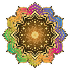 Rainbow and golden gradient mandala isolated on a transparent background. Vector image