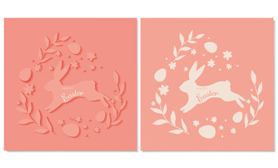 Happy easter greeting card set template of pastel colors. Greeting Card. Vector illustration. Trendy paper cut style.