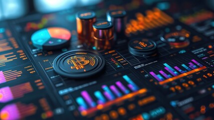 Blue money business graph finance chart diagram on economy 3d coin background with growth financial data concept and success market stock technology currency report. Generative AI.