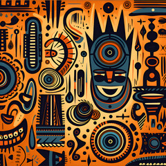 Tribal seamless pattern with african symbols.  illustration.