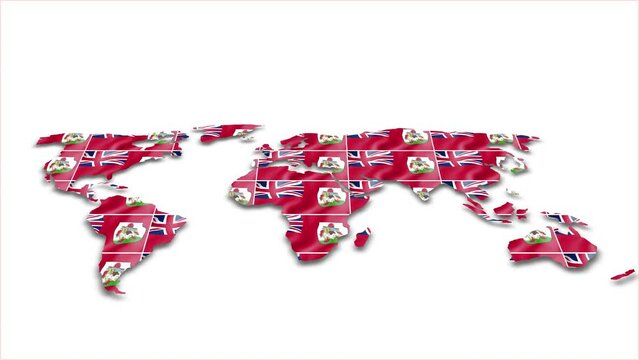 Bermuda flag wave 3d earth map animation white background
