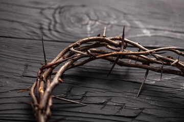Crown of thorns on gray background, easter concept