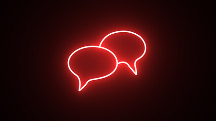 Neon speech chat bubble set. message sign with glowing neon frame on the black background. glowing speech bubble. Neon light, comic speech bubble sign icon. Chat think symbol.