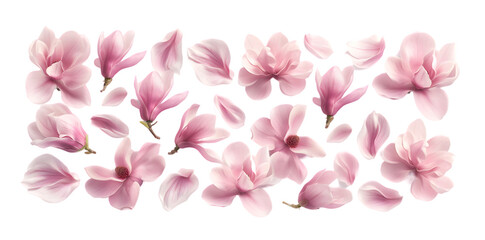 Fototapeta na wymiar Magnolia blooms with petals isolated on transparent background