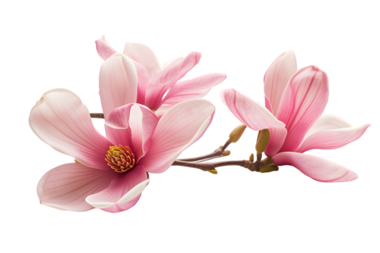 Magnolia blooms with petals isolated on transparent background