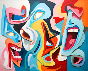 abstract background with funny faces.  illustration.