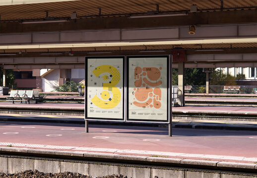 Mockup of customizable 2 vertical signs on platform