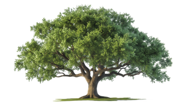 big green oak tree isolated on transparent background