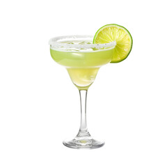 Margarita cocktail decorated with lime slice isolated on transparent background