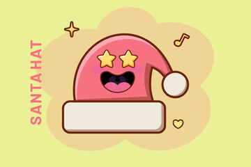 cartoon santa hat in comic style christmas concept illustration. vector orange background of santa hat