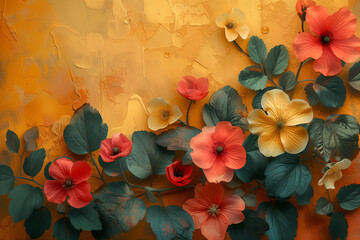 Background of flowers in pastel colors, soft flowers seamless with botanical elements, collage