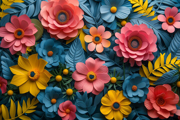 Background of flowers in pastel colors, soft flowers seamless with botanical elements, collage