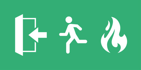 Fire and Emergency exit icon, Icon of a man running to the door. - obrazy, fototapety, plakaty