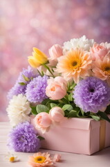 Obraz na płótnie Canvas Elegant Gift Box Amidst Soft Pink Flowers