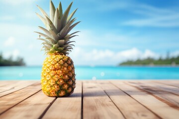 tasty pineapple on tropical beach in summer
