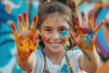Little Girl With Colorful Painted Hands