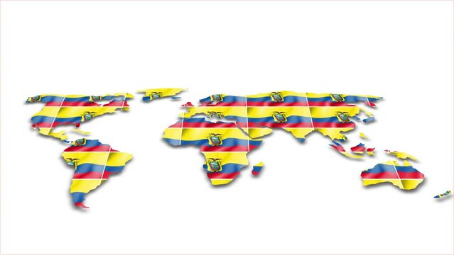  Ecuador flag wave 3d earth map animation white background