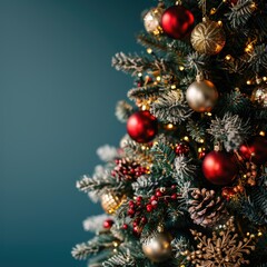 Obraz na płótnie Canvas Shimmering Christmas Delight: Festive Tree on Blue Background