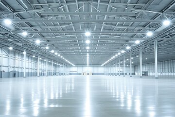Modern White LED Ceiling Lamps in a Warehouse Interior
