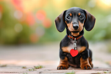 Small Black and Brown Dog With Red Heart