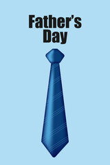 Card, poster, banner for Father's Day. Light blue background. Obese striped tie with shadows in realistic style. Father's Day typography