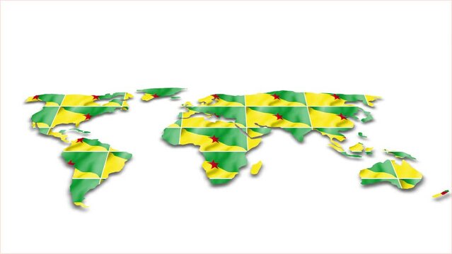 French Guiana flag wave 3d earth map animation white background
