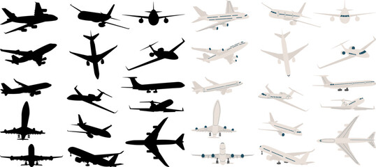 set of passenger planes on white background vector