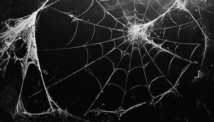 halloween, decoration and horror concept ecoration of artificial spider web over black background. Cobweb background scary halloween design - obrazy, fototapety, plakaty