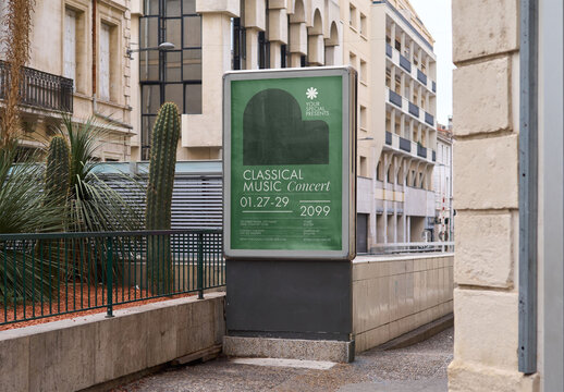 Mockup of customizable vertical sign by cactus