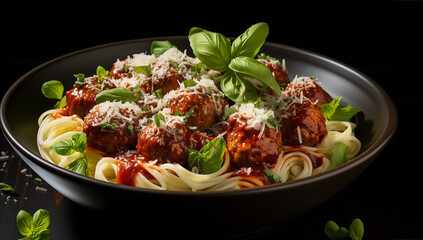 Mouthwatering Moments, Spaghetti Pasta with Meatballs and Tomato Sauce, Representing the Pleasures of Healthy Eating.