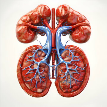 Human kidney anatomy on white background. 3D illustration. High resolution.