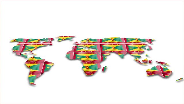 Grenada flag wave 3d earth map animation white background
