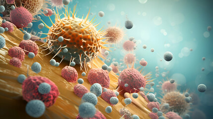 Virus in human body. 3d illustration. Coronavirus cells - obrazy, fototapety, plakaty
