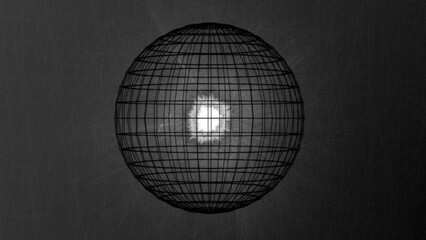 Futuristic black sphere of particles and lines with white fractal core. Abstract technology background. 