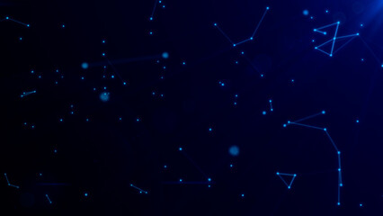 Fototapeta premium Abstract digital connection moving dots and lines. Blue, space, future, technology background. Network connection structure. 