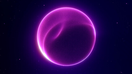 Purple flowing energy ball with particles field. Abstract  magic sphere with plasma glow. Energetic and powerful orb. Virtual reality. Violet electric core on dark bacground.  - obrazy, fototapety, plakaty