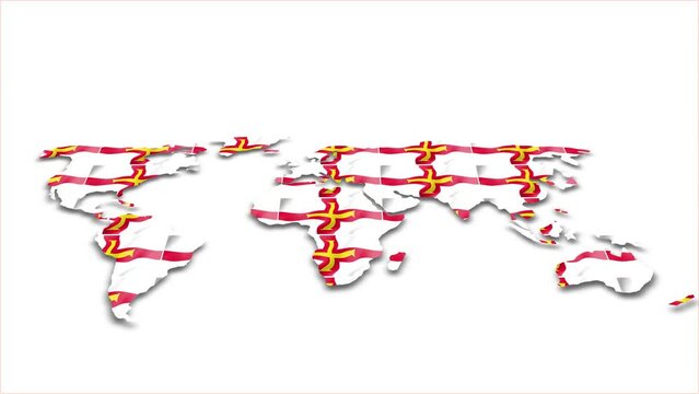 Guernsey flag wave 3d earth map animation white background