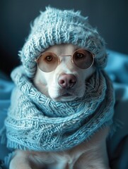 Labrador Retriever dog portrait with high necked sweater, showcasing innovative and fashionable beauty trends