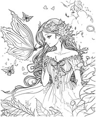 Fototapeta na wymiar realistic fairy coloring pages for adults