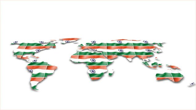 India flag wave 3d earth map animation white background