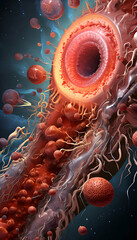 3d illustration of sperm and egg cell in digital art style. - obrazy, fototapety, plakaty