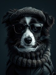 Shetland Sheepdog portrait with glasses and high necked sweater