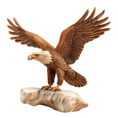 Obraz premium wooden eagle statue isolated on white, wooden craft, wooden animal miniature, wooden animal figurine