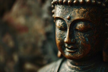 Fototapeta na wymiar Bronze Buddha Meditation: Spiritual Reflection in Ancient Temple