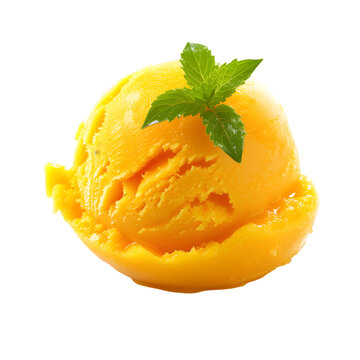 Fresh mango ice cream sorbet ball isolated on transparent background