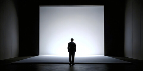 Obraz premium Businessman Walking into Spotlight Room