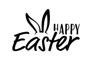 Happy Easter calligraphy text with Easter bunny ears