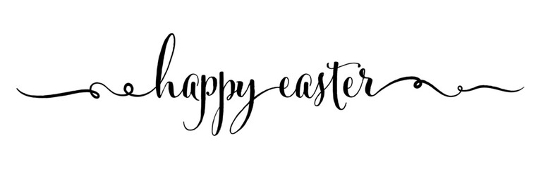 Happy Easter lettering text with swashes. Happy Easter brush calligraphy banner or border - obrazy, fototapety, plakaty