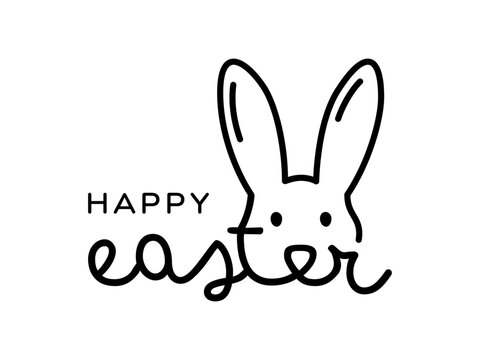Happy Easter lettering text with Easter bunny. Cute Easter typography with rabbit